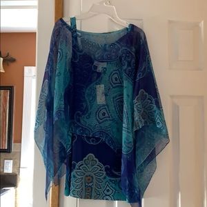 Pretty blue tank top with sheer shawl. NWT Size S